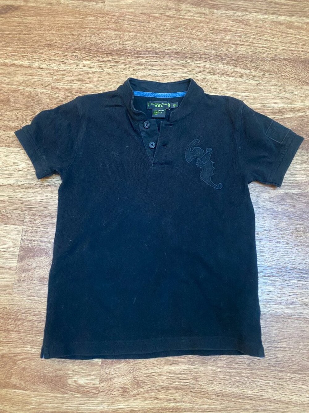Shanghai Tang Child's Black Mandarin Collar Polo Shirt - Size 6